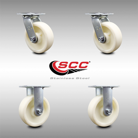 Service Caster 6 Inch Stainless Steel Nylon Caster Set with Ball Bearings 2 Swivel 2 Rigid SCC SCC-SS30S620-NYB-2-R-2